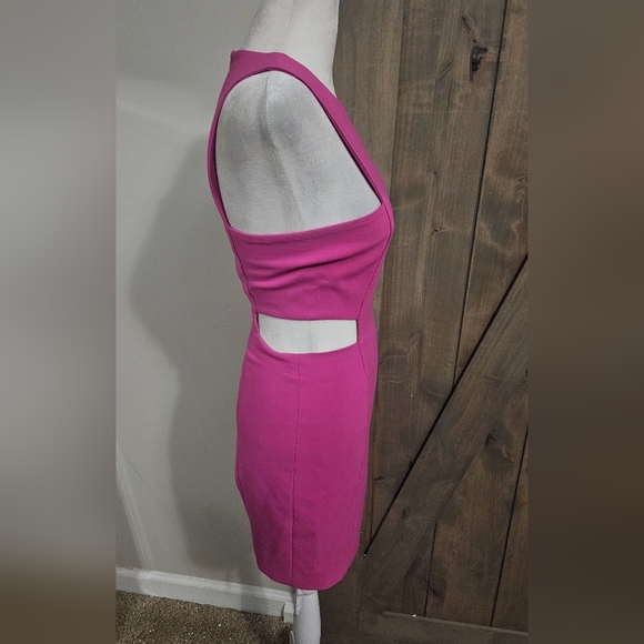 LIKELY Crew Neck Midriff Cutout Sleeveless Tailored Mini Dress. Hot Pink. Size 0 - Picture 11 of 13